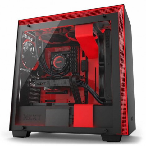 NZXT H700i Smart Matte Black/Red ATX Case, T/G Side Window, No PSU
