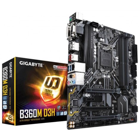 Gigabyte B360M D3H Micro ATX Motherboard Intel B360 LGA1151-2 4xDDR4 4xPCIe 1xM.2 6xSATA3 6xUSB3.1 6xUSB2.0 CrossFire GA-B360M-D3H