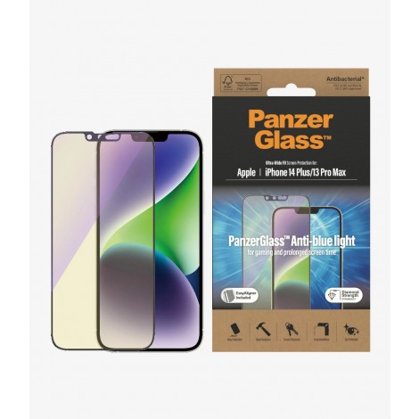 PanzerGlass Apple iPhone 14 Plus/iPhone 13 Pro Max Anti-Blue Light Screen Protector Ultra-Wide Fit (2793) AntiBacterial, Scratch Resistant