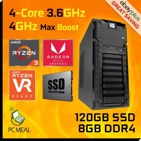 AMD 4-Core Ryzen 3 3200G Max 4GHz 120GB 8GB Radeon Vega 8 Gaming Computer Desktop PC