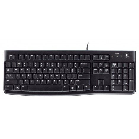 Logitech 920-002582 K120 Wired Keyboard Quiet typing Spill-resistant Durable keys Thin profile Curved space bar Adjustable tilt legs