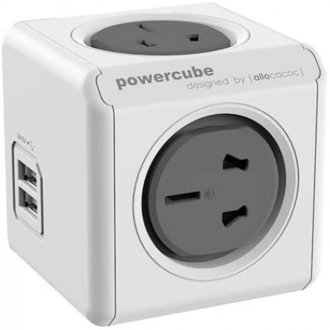 ALLOCACOC POWERCUBE Extended USB 4xOutlets+2 USB, 1.5M W/SURGE in Grey 