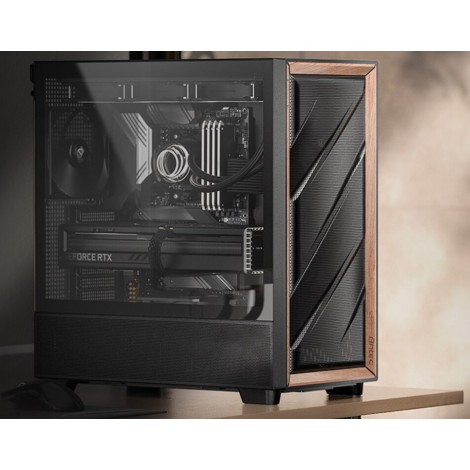 ANTEC FLUX-BK Flux ATX, Black Premium Walnut Trim, 5x Black PWM Performance Fans. Ultra Cooling Design, ARGB Controller, Mid Tower Case