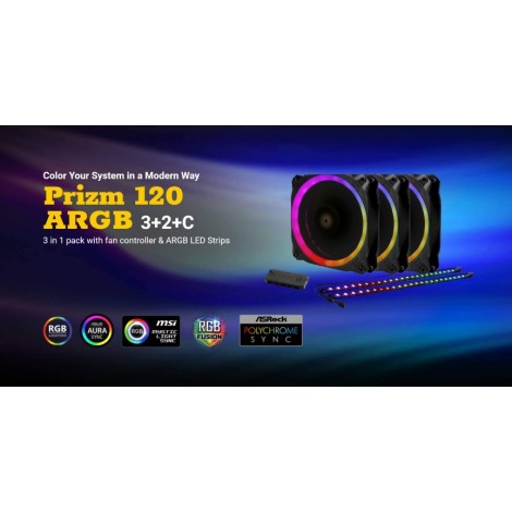 Antec Prizm 120mm ARGB Fan 3+2+C 3x RGB Dual Ring PWM FAN, 2 x LED Strip, and 1x RGB Fan Controller. 2 Years Warranty