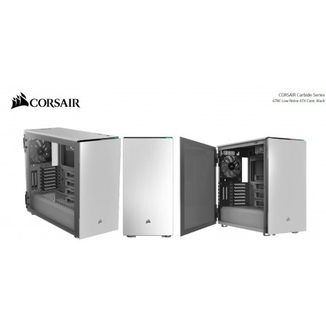 Corsair Carbide Series 678C E-ATX Low Noise Tempered Glass ATX, 1x 5.25' Ext  6x 3.5', 3x 2.5  Case, White PWM Fan Controller, 2 Yrs Warranty