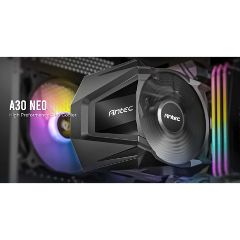 Antec A30 NEO CPU Air Cooler with 800 - 2000 RPM. 43.82 CFM max, 23.2 dB(A) 4 pin PWM. Performance CPU Cooler. TDP 125w. Intel AMD