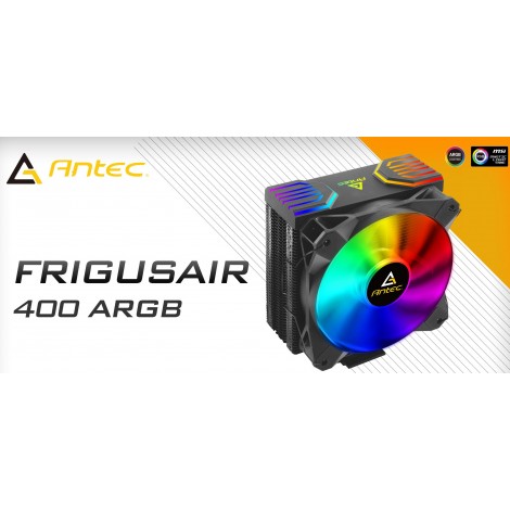 Antec FrigusAir A400 ARGB Air CPU Cooler, 77 CFM, Silent RGB 12CM PWM Fan with controller, Direct Heat-Pipes, Intel 1700, 2066, 115x, AM 3/4+, AM5