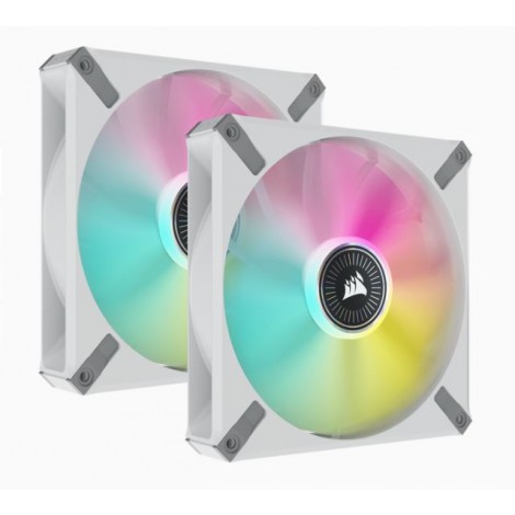 Corsair ML ELITE Series, ML140 RGB ELITE WHITE, 140mm Magnetic Levitation RGB Fan with AirGuide, Dual Pack with Lighting Node CORE