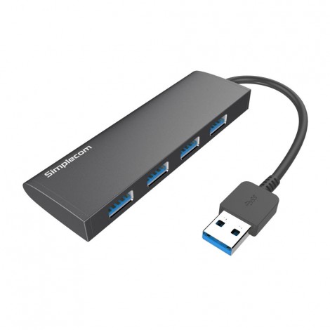 Simplecom CH309 Ultra Slim Aluminium USB 3.0 External 4 Port Hub for PC Mac Laptop CH309-BK