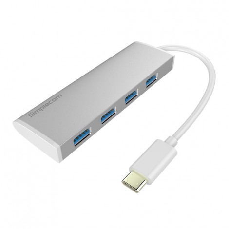 Simplecom CH310 Ultra Slim Aluminium USB-C to 4 Port USB 3.0 Hub for PC Mac Laptop CH310-SL