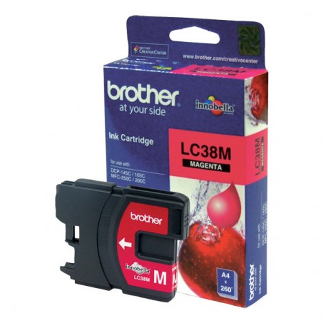 Brother LC-38M Magenta Ink Cartridge- to suit DCP-145C/165C/195C/375CW, MFC-250C/255CW/257CW/290C/295CN- uo to 260 pages