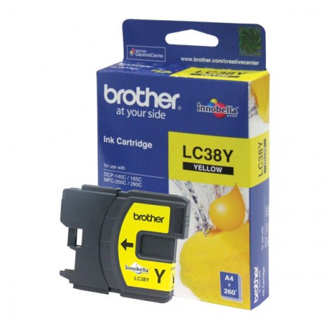 Brother LC-38Y Yellow Ink Cartridge- to suit DCP-145C/165C/195C/375CW, MFC-250C/255CW/257CW/290C/295CN- uo to 260 pages