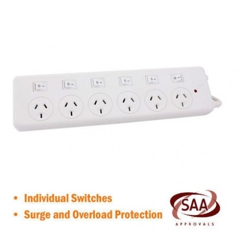 CABAC 6 Way Powerboard with Individual Switches PB6SW White ELELEGPB6SWSPWH_B
