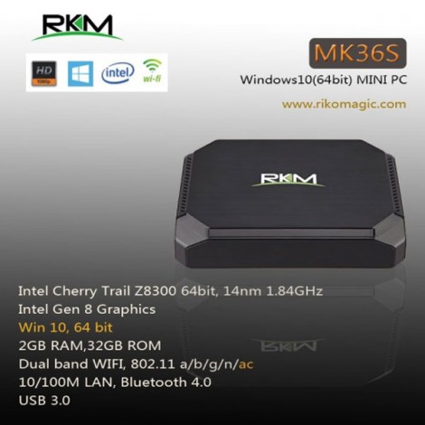 RKM MK36S SMART TV BOX Cherry Trail Z8300 WIN10 2G 32G DUAL BAND WIFI BT4.0