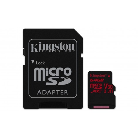 KINGSTON  Canvas React: MicroSD 64GB, 100MB/s read and 70MB/s write with SD adapter SDCR/64GB