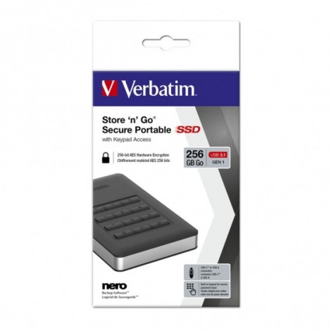 Verbatim USB 3.1 Store'n'Go Secure SSD w/Keypad Access 256GB - Black