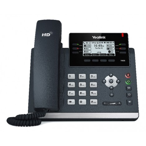 Yealink T42S (Skype for Business Edition) 12 Line IP phone, 2.7'192x64 pixel graphical LCD with backlight, Dual Gigabit Ports, 6 Program keys
