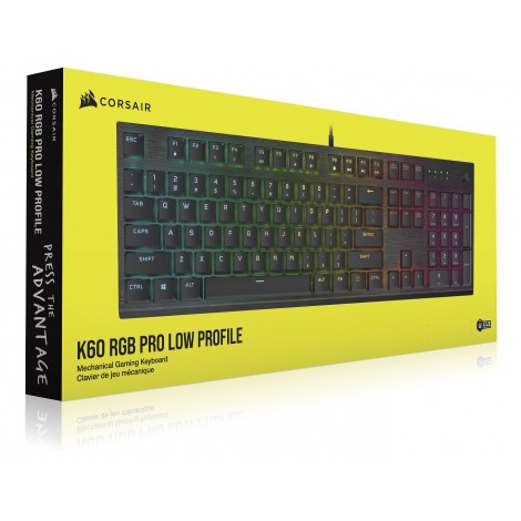 Corsair K60 RGB PRO LOW PROFILE Mechanical Gaming Keyboard, Backlit RGB LED, CHERRY MX Low Profile SPEED Keyswitches, Black