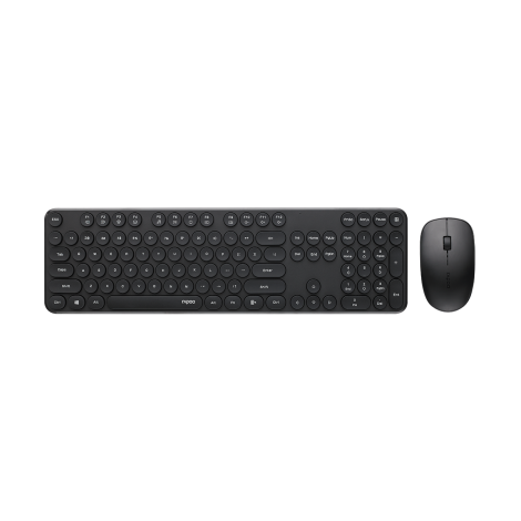 RAPOO Wireless Optical Mouse & Keyboard Black -2.4G Connection, 10M Range, Spill-Resistant, Retro Style Round Key, 1000DPI  Black