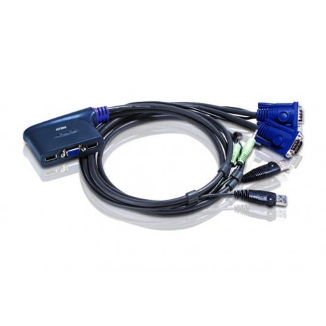 Aten 2 Port USB VGA Cable KVM Switch with audio, 1.8M Cable, Video DynaSync, mouse and keyboard emulation