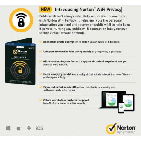Norton WIFI Privacy 1.0 VPN Service - 1 User 1 Device - 12 Month License with Card/ DVDSLV