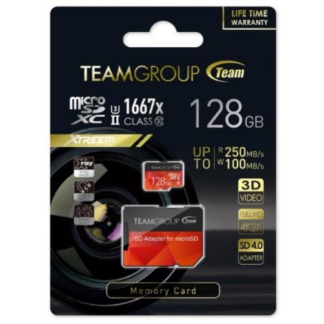 Team Group Xtreem 128GB Micro SDXC UHS-II U3 Read up to 250MB/s Write up to 100MB/s