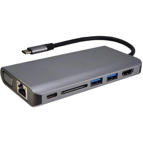 Shintaro USB-C Travel Display Hub USB-C to HDMI VGA 2xUSB 3.0 USB-C PD3.0 SD Micro SD card reader RJ45 Gigabit Ethernet adapter