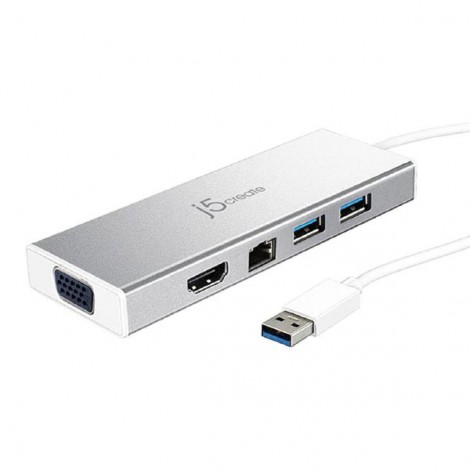 J5create JUD380 USB 3.0 Mini Dock Adapter includes HDMI VGA output USB 3.1 Type-A port Gigabit Ethernet port