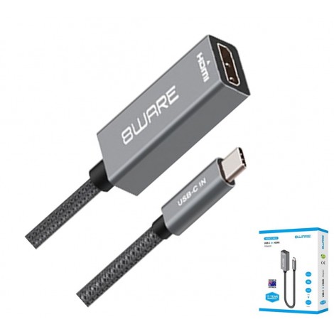 8ware 8W-USBCHDMIF 10cm USB-C to HDMI Male-Female Adapter Converter Cable Retail Pack for PC Laptop iPad MacBook Pro/Air Surface Dell XPS to Monitor Projector TV - Image 1