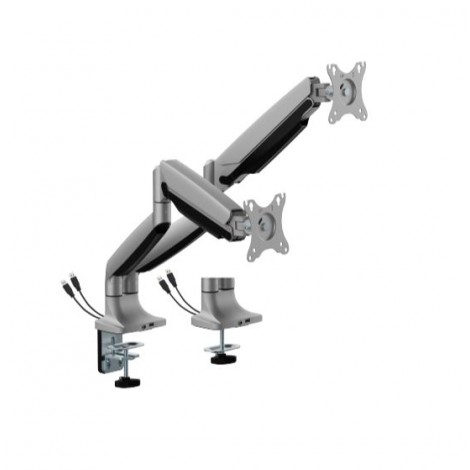 BRATECK LDT82-C024UC-SV LDT82-C024UC Dual Screen Heavy-Duty Gas Spring Monitory Arm with USB Ports For most 17"~35" Monitors, Matte Silver