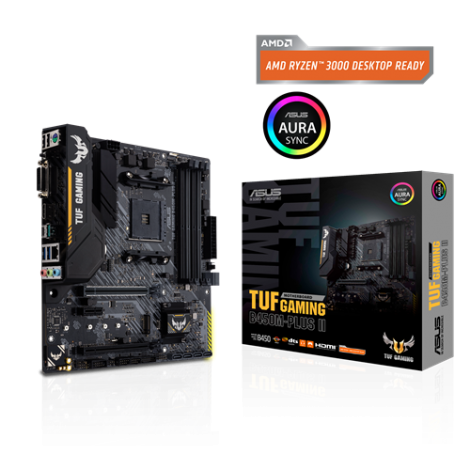 ASUS TUF GAMING B450M-PLUS II AMD B450 (AM4) Micro ATX Gaming Motherboard M.2 Support, HDMI, DVI-D, USB 3.2 Gen 2 Type-A, Type-C RGB