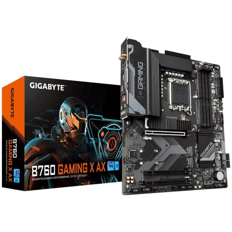 GIGABYTE B760 GAMING X AX Intel LGA 1700 ATX Motherboard, 4x DDR5 ~128GB, 3x PCI-E x16, 3x M.2, 4x SATA, 2x USB 3.2, 1x USB-C, 5x USB 2.0