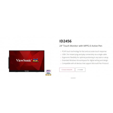 VIEWSONIC ID2456 24” ID2465 Touch Monitor with MPP 2.0 Active Pen, 10 Point Touch, Teach & Learning Award, Education, Retail, Commercial