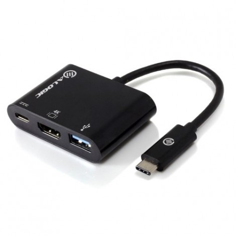 ALOGIC 15cm USB-C to HDMI/USB 3.0/USBC Black with Power Delivery (60W/3A)