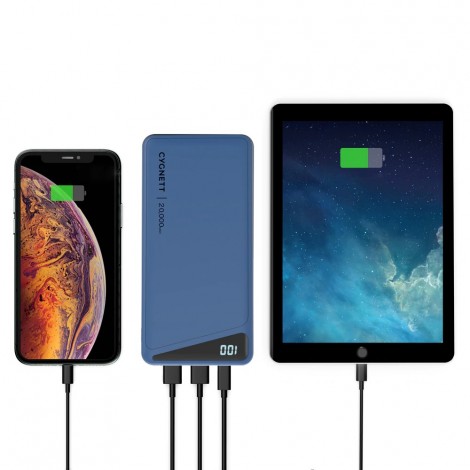 Cygnett ChargeUp Boost 2nd Gen 20K mAh Power Bank - Navy (CY3482PBCHE), 1 x USB-C (15W), 2 x USB-A (12W), USB-C to USB-A Cable (15cm)