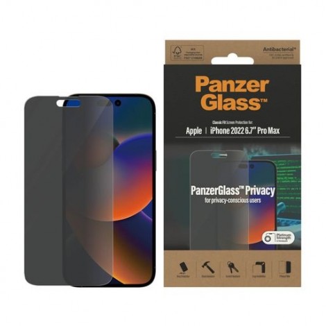 PanzerGlass Apple iPhone 14 Pro Max Privacy Screen Protector Classic Fit - (P2770), AntiBacterial, Scratch Resistant, Shock Resistant