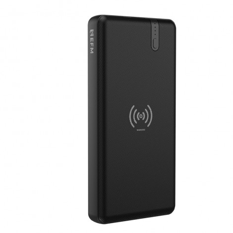EFM 15W Wireless Portable 10000mAh Power Bank Black- With 15W Ultra Fast Charge and Wireless Qi Charging, Compact, Lightweight Design, Dual USB Socket