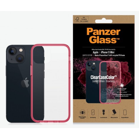 PanzerGlass Apple iPhone 13 Mini ClearCase - Strawberry Limited Edition (0330), AntiBacterial, Military Grade Standard, Scratch Resistant
