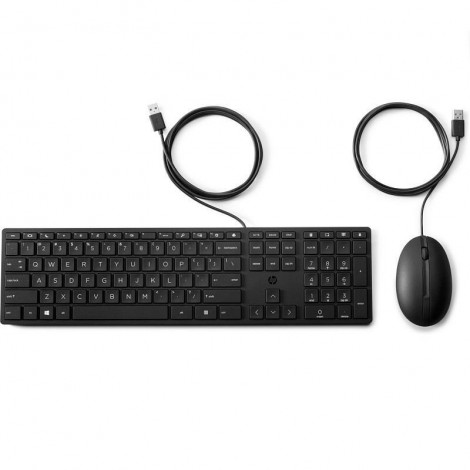 HP 9SR36AA 320MK USB Wired Desktop Keyboard Mouse Combo Reduced-sized & Low-Profile Quiet Keys Easy Clean Plug&Play for Notebook Desktop PC