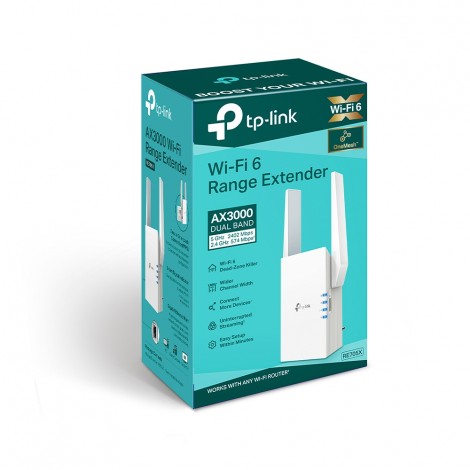 TP-LINK RE705X AX3000 Mesh WiFi 6 Extender 574Mbps@2.4GHz 2402Mbps@5GHz, 1x Gigabit Ethernet Port, 2x External Antennas