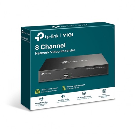 TP-Link VIGI NVR1008H VIGI 8 Channel Network Video Recorder, 24/7 Continuous Recording, up to 10TB storage, 4 Channel Simultaneous Playback, H.265+