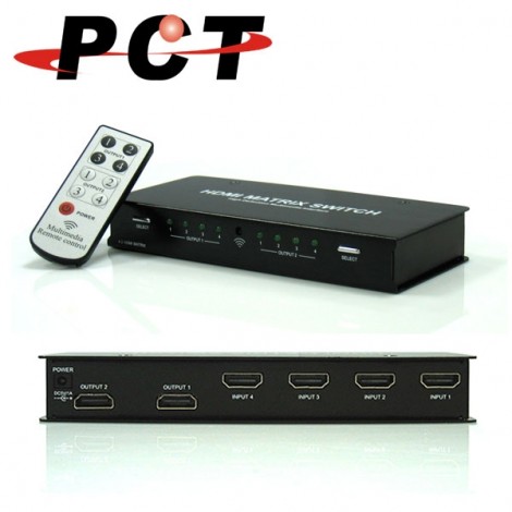PCT MH423 HDMI Matrix Switch With Remote Control 1080P 4 Input 2 Output
