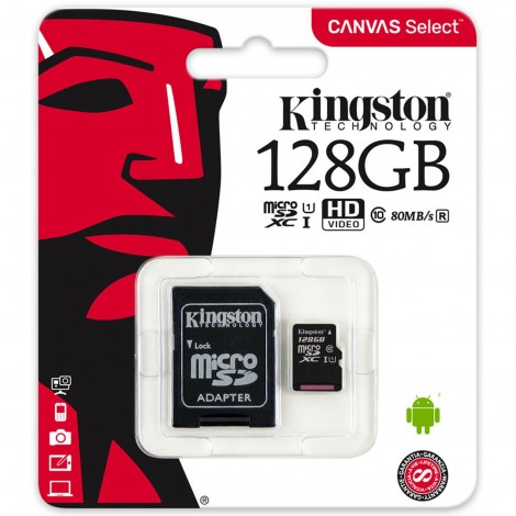 Kingston 128GB Canvas Select micro SD 80MB/s Class 10 Memory Card SDCS/128GB
