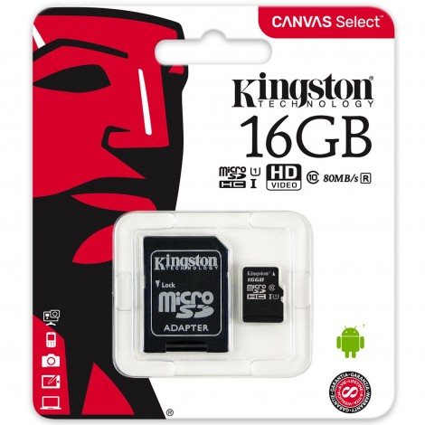 Kingston 16GB Canvas Select micro SD 80MB/s Class 10 Memory Card SDCS/16GB