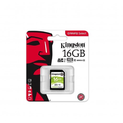 Kingston 16GB SD UHS-I Canvas Select 80MB/s Class 10 Memory Card SDS/16GB