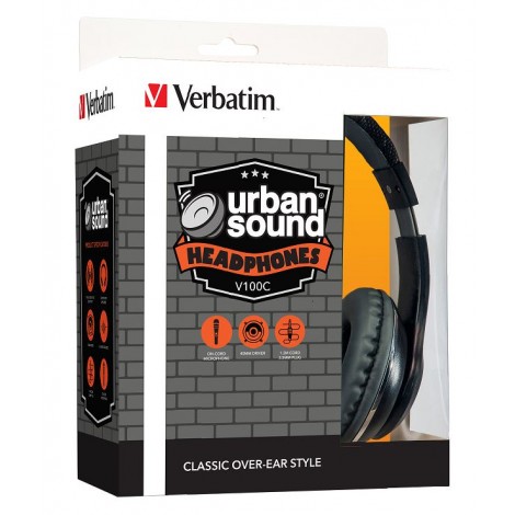 Verbatim Stereo Headphone Classic - Black, Over-Ear Design, 1.2 Meter Cable Included, Great for Music on Smartphone, Notebook, Laptop, Desktop, PC