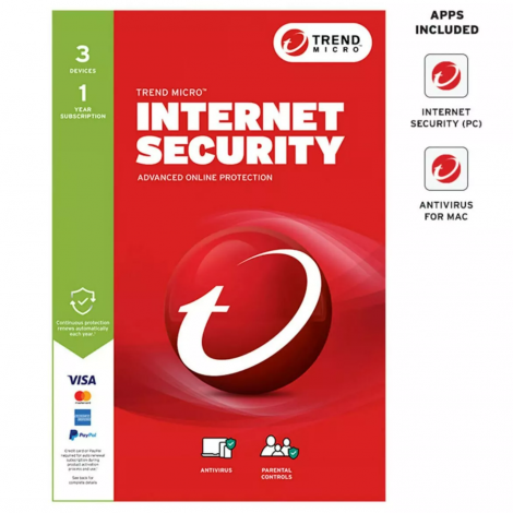 TREND MICRO TICIWWMFXSBXEO Internet Security (3 Devices) 1 Year Add-On Auto Renew OEM Auto Upgrade to Maximum Security PC/MAC Only