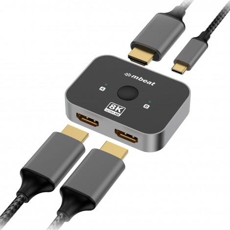 MBEAT MB-HDMI-SW8K21 8K Bi-directional HDMI 2.1 Switch 2 In 1 Out/1 In 2 Out 8K@60Hz resolution, plug-and-play convenience USB-C power input Maximum 8K/60Hz