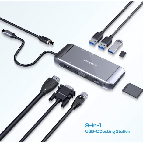 mbeat  Elite X9 9-in-1 Multifunction USB-C Docking Station HDMI, VGA, USB-C PD, USB 3.0 x 3