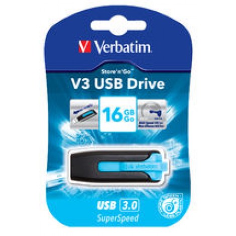 Verbatim 16GB V3 USB3.0 Blue Store'n'Go V3; Rectractable USB Storage Drive Memory Stick